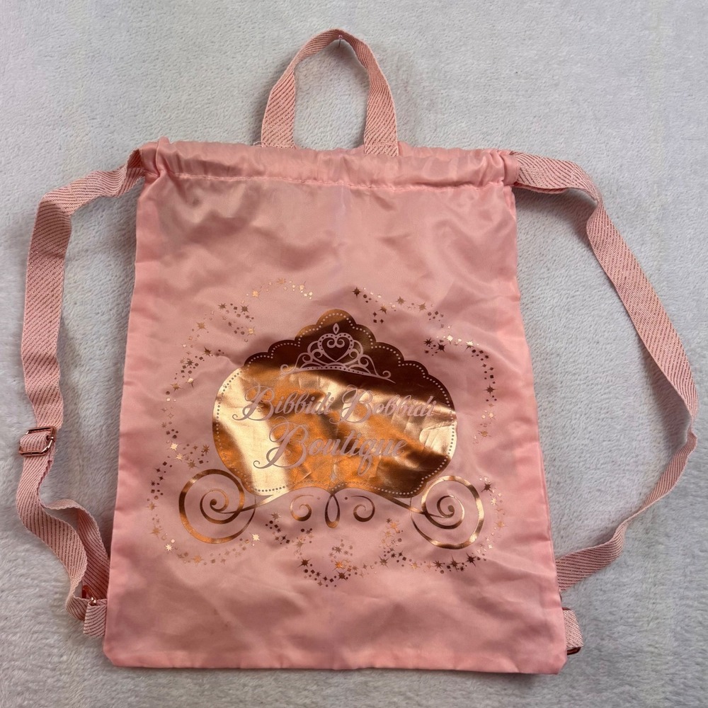 Disney Parks Bibbidi Bobbidi Boutique Pink Drawstring Backpack Rose Gold Bag